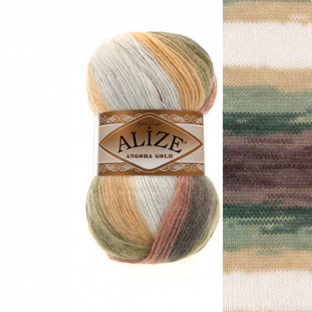 Пряжа для вязания Alize Angora Gold Batik, 100гр, 550м цв. хаки-бело-бежевый AlizeAGB-1893