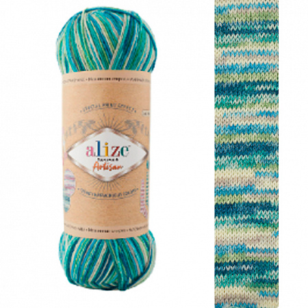 Пряжа для вязания Alize Superwash Artisan, 100гр, 420м цв. зеленый меланж SWA-9001