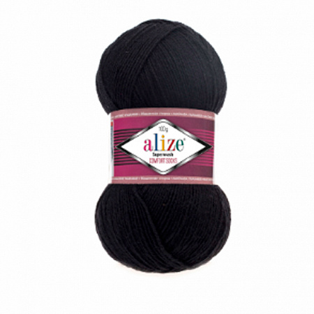 Пряжа для вязания Alize Superwash, 100гр, 420м цв. черный SW-60